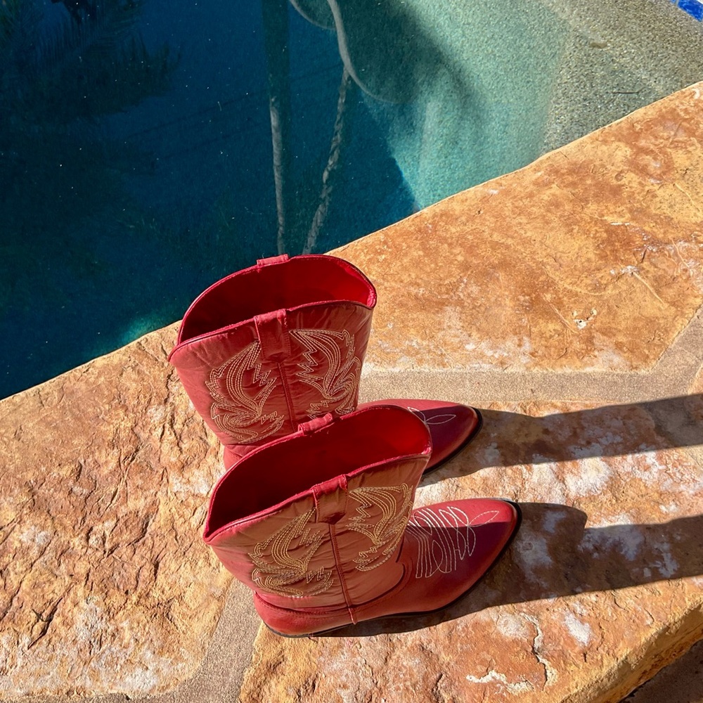 Vici Red Embroidered Heeled Boots - image 4